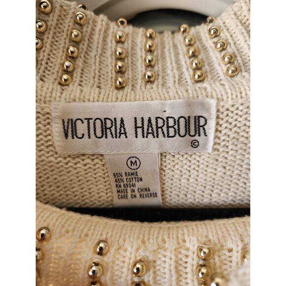 Victoria Harbour White Gold Beads 80s Sweater Women Size Medium - Picture 3 of 7